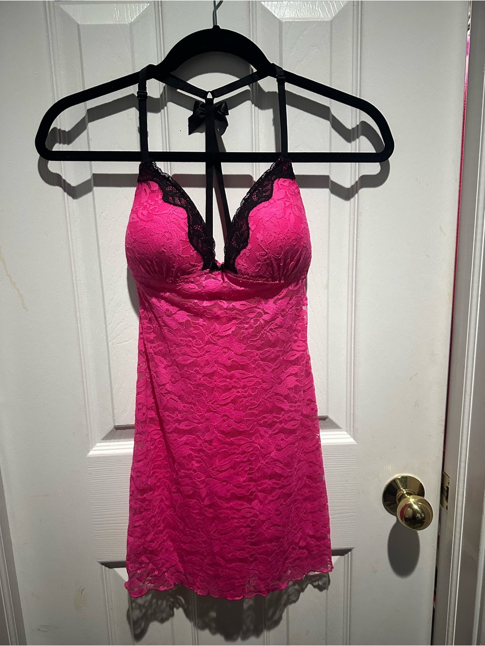 Ambrielle Hot Pink Lace Chemise with Black Trim
